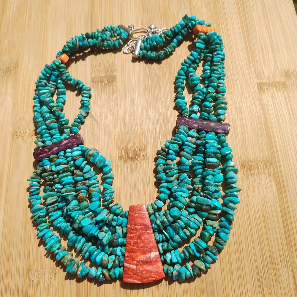 Jay King DTR mine finds Turquoise spiny oyster Statement necklace 925 Sterling S - Picture 7 of 16